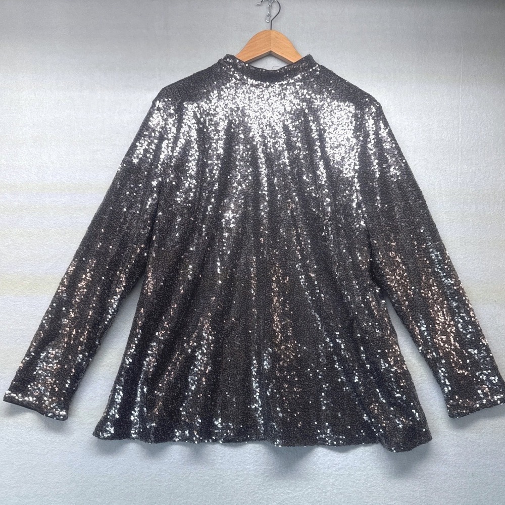 Lane Bryant Silver Sequin Mock Neck Long Sleeve Top Party Evening Blouse Size 18